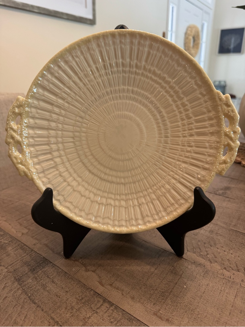 Textured Ceramic Serving Platter in yellow Cream by Belleek/Ireland.